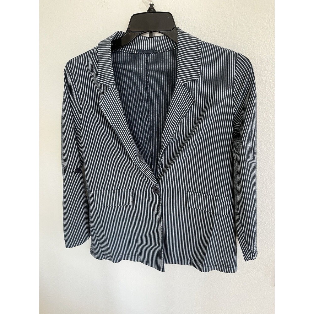 Algo Bonito Striped Blazer Womens XL Navy Blue 1-Button Made In Italy Preppy